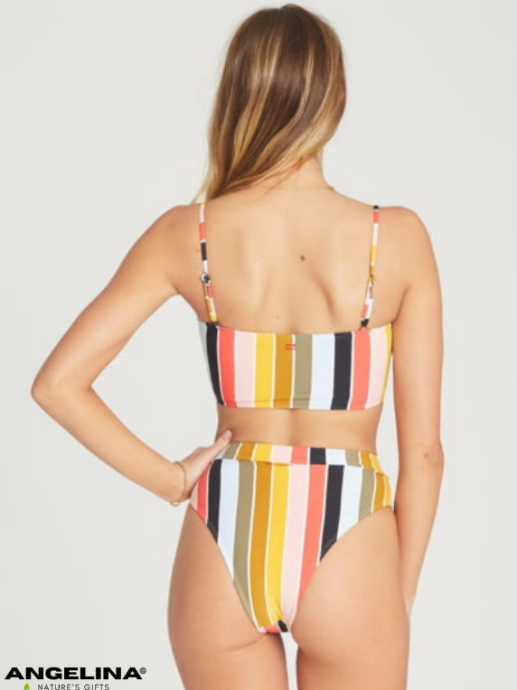 בגד ים ביקיני פסים גיזרה גבה וסטרפלס (1) ביקיני סטרפלס