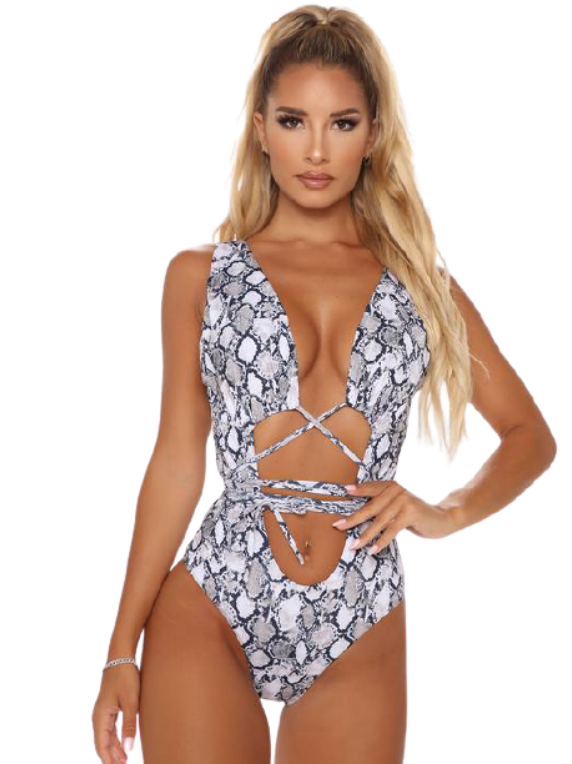 Summer In Mexico Wrap One Piece Swimsuit - Black_White בגד ים שלם