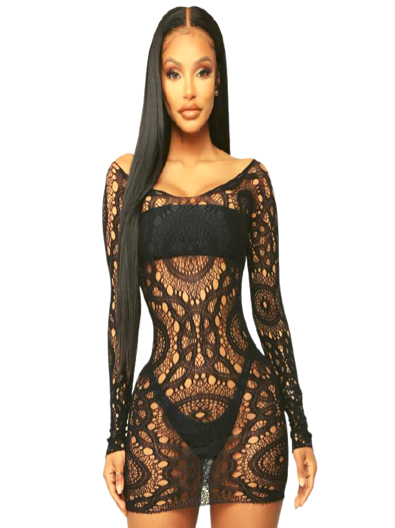 Wild Soul Swim Cover Up Dress Black-B07S2118009 מיני