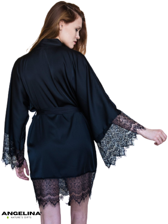 קימונו שחור פיג'מה מחשוף עמוק