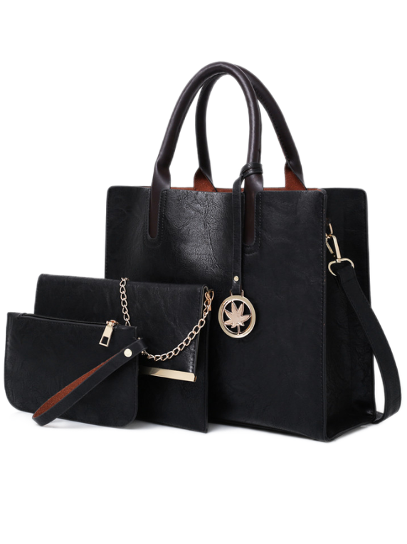 סט המתנה המושלמת התיקים לכל מטרה תיק יד תיק צד ונרתיק נוחות לנשים צבע חום (3) תיקי אופנת נשים